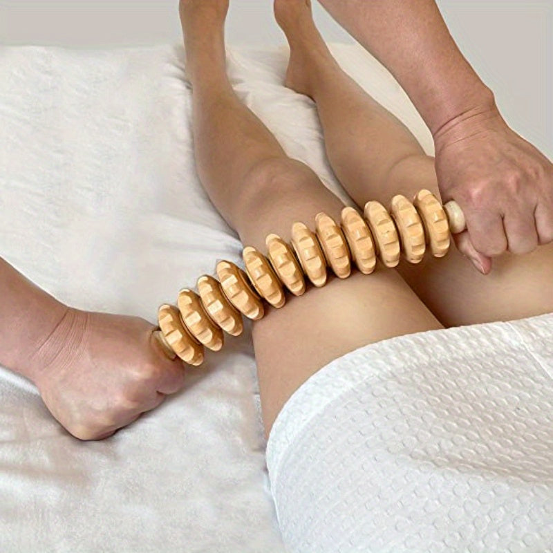 1pc Wooden Body Massage Roller Massager with Anti Slip Handle and Groove Gear - Massage Tool for Arms, Legs, Thighs, Buttocks, and Back - Designed with Wood for Fitness Enthusiasts - Uncharged, No Battery Included