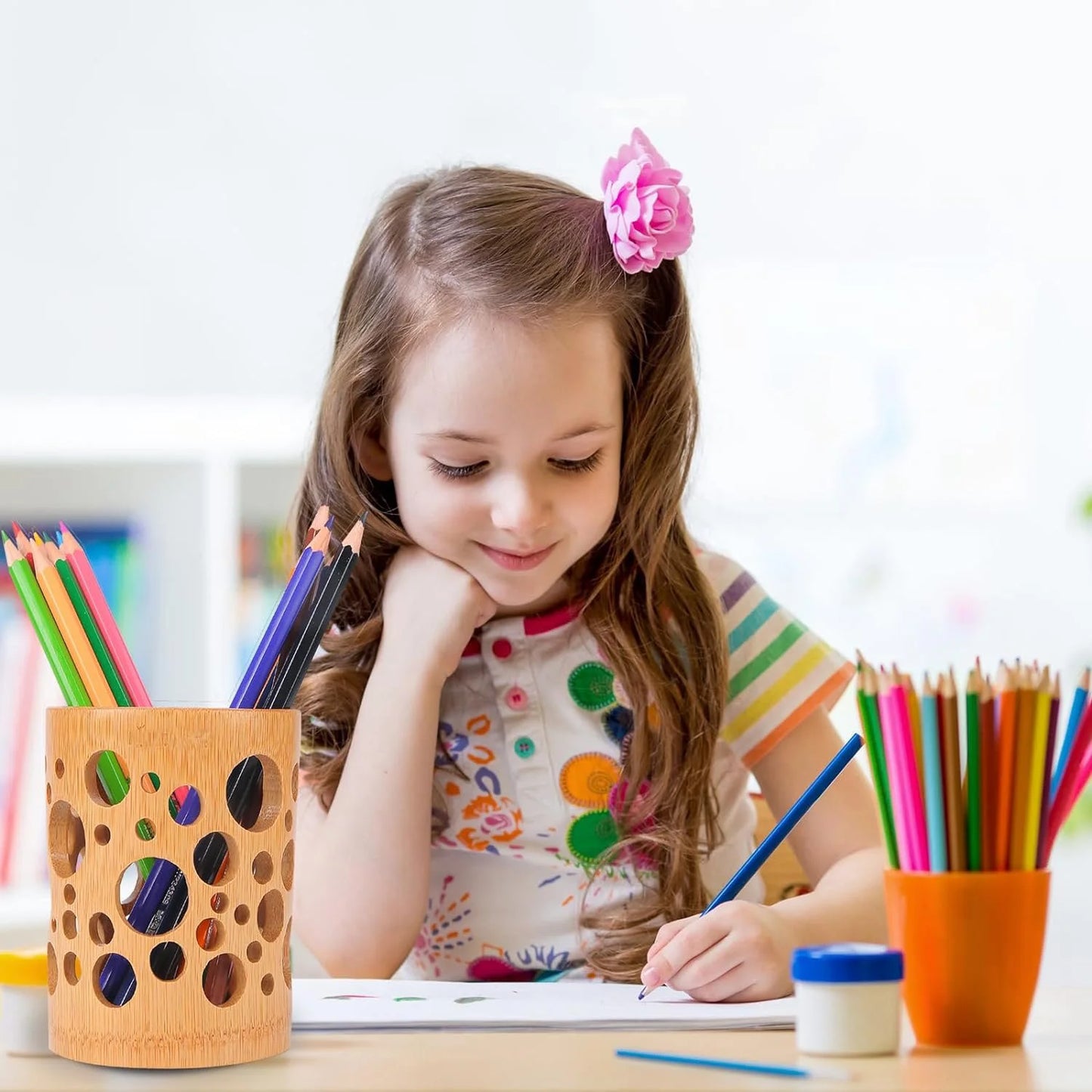 Bamboo toothbrush holder bamboo toothbrush accessories toothbrush pen makeup brush organizer biodegradable (Circular )