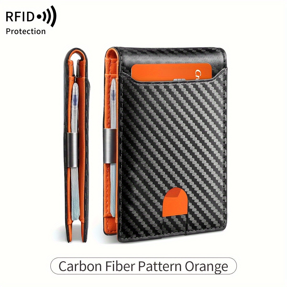 MIYIN RFID Blocking Carbon Fiber Wallet - Ultra-Slim Bi-Fold Credit Card Holder with ID Window, Portable Front Pocket Money Clip, Ideal Couple'S Gift, Minimalist Design, Synthetic Faux Leather Lining, Secure Closure Wallet | Minimalist Wallet | Textured Faux Leather Wallet