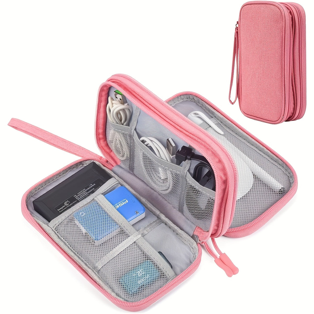Packing Organizers, Three Colors Available Durable Polyester Portable Cable Organizer Bag - Compact Travel Tech Accessory Case with Multiple Compartments for Storing Cables, Chargers, and Small Items, Hand Wash or Dry Cleanable, Comes in Pink, Black
