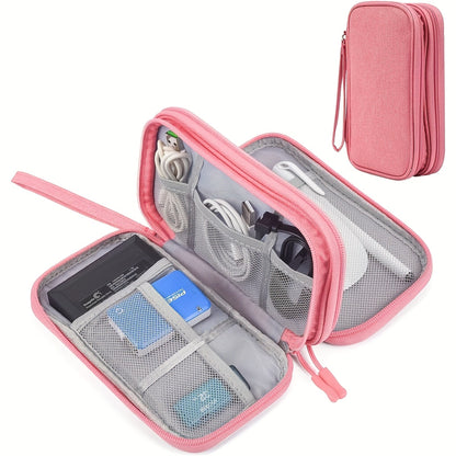 Packing Organizers, Three Colors Available Durable Polyester Portable Cable Organizer Bag - Compact Travel Tech Accessory Case with Multiple Compartments for Storing Cables, Chargers, and Small Items, Hand Wash or Dry Cleanable, Comes in Pink, Black