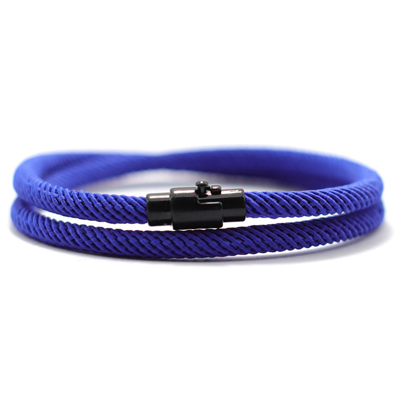 Noter Men's Minimalist Magnetic Nylon Cord Bracelet - Red & Black Casual Elastic Wristband for Casual Attire, Durable Comfortable Stylish Accessory