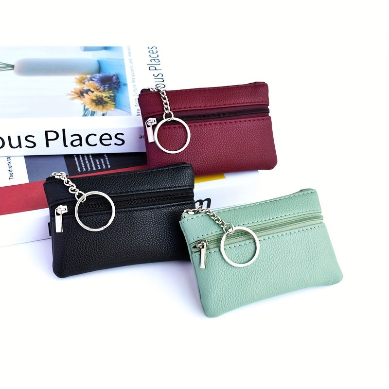 A Small Wallet with a Keychain That Holds Coins in a Mini Coin Purse.