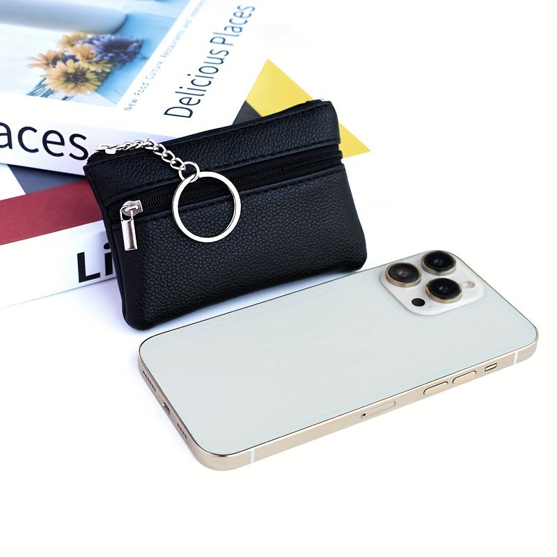 A Small Wallet with a Keychain That Holds Coins in a Mini Coin Purse.