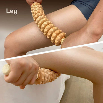 1pc Wooden Body Massage Roller Massager with Anti Slip Handle and Groove Gear - Massage Tool for Arms, Legs, Thighs, Buttocks, and Back - Designed with Wood for Fitness Enthusiasts - Uncharged, No Battery Included