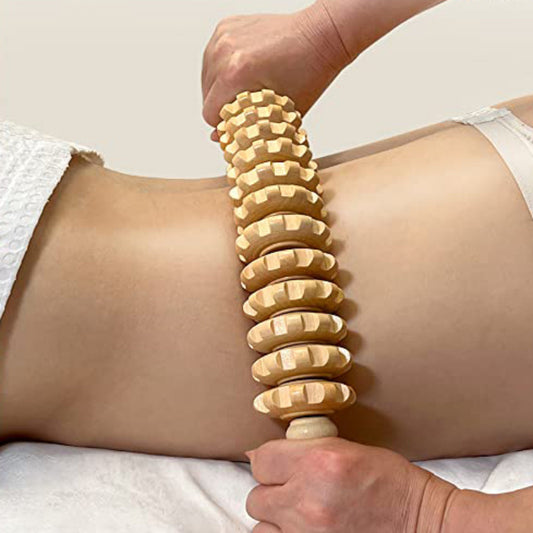 1pc Wooden Body Massage Roller Massager with Anti Slip Handle and Groove Gear - Massage Tool for Arms, Legs, Thighs, Buttocks, and Back - Designed with Wood for Fitness Enthusiasts - Uncharged, No Battery Included