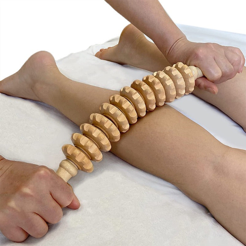 1pc Wooden Body Massage Roller Massager with Anti Slip Handle and Groove Gear - Massage Tool for Arms, Legs, Thighs, Buttocks, and Back - Designed with Wood for Fitness Enthusiasts - Uncharged, No Battery Included