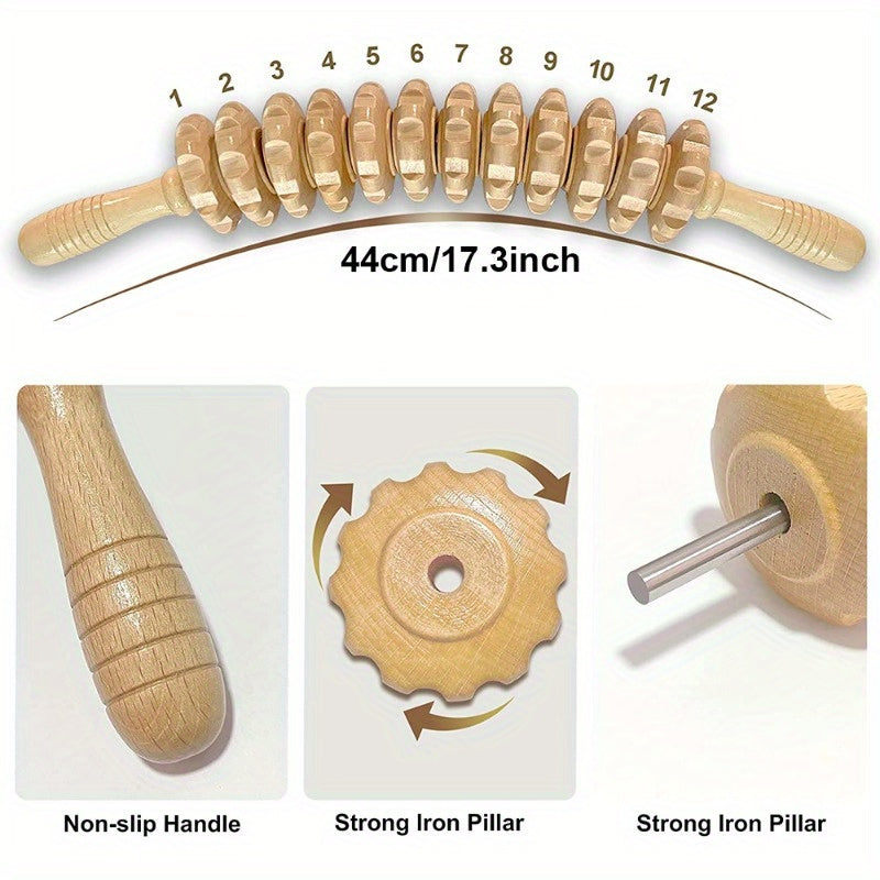 1pc Wooden Body Massage Roller Massager with Anti Slip Handle and Groove Gear - Massage Tool for Arms, Legs, Thighs, Buttocks, and Back - Designed with Wood for Fitness Enthusiasts - Uncharged, No Battery Included