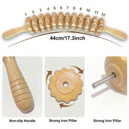 1pc Wooden Body Massage Roller Massager with Anti Slip Handle and Groove Gear - Massage Tool for Arms, Legs, Thighs, Buttocks, and Back - Designed with Wood for Fitness Enthusiasts - Uncharged, No Battery Included