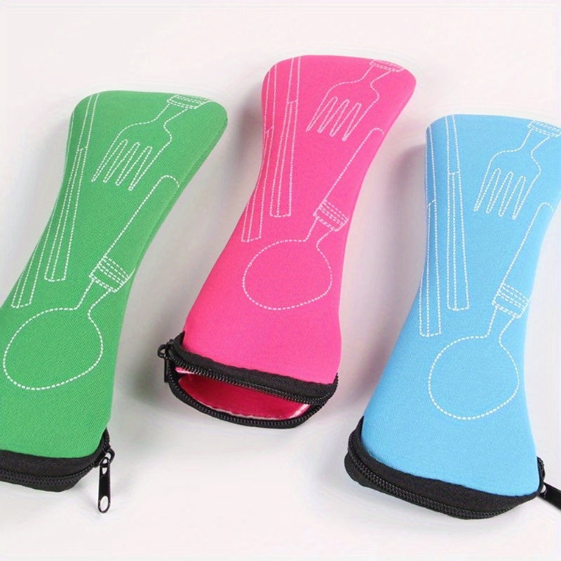 1pc Storage Box, Leak Proof Portable Fabric Cutlery Pouches, Durable Utensil Bags With Zipper, For Fork, Spoon And Knife, For Camping, Picnic, School And Office, Home Organizers And Storage, Home Accessories