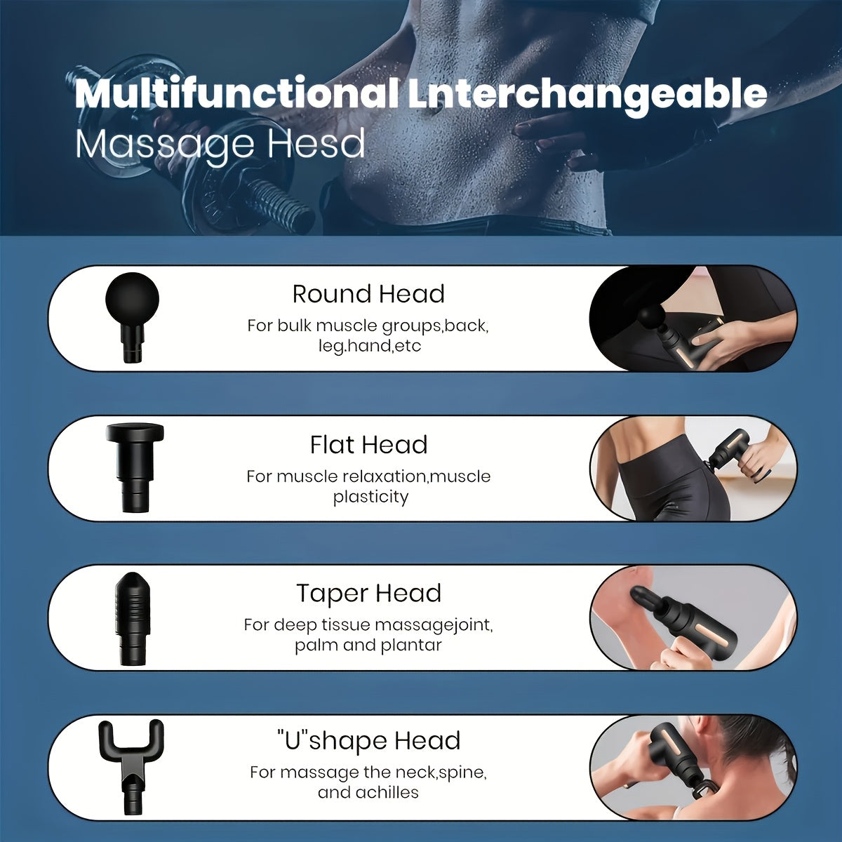 4-Head Interchangeable Massage Gun, 6 Adjustable Levels, LCD Display, Low Noise, USB Rechargeable, Perfect Holiday Gift!
