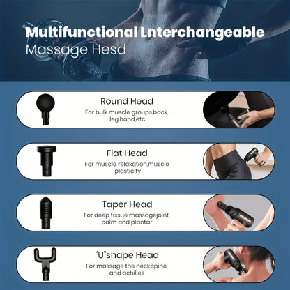 4-Head Interchangeable Massage Gun, 6 Adjustable Levels, LCD Display, Low Noise, USB Rechargeable, Perfect Holiday Gift!