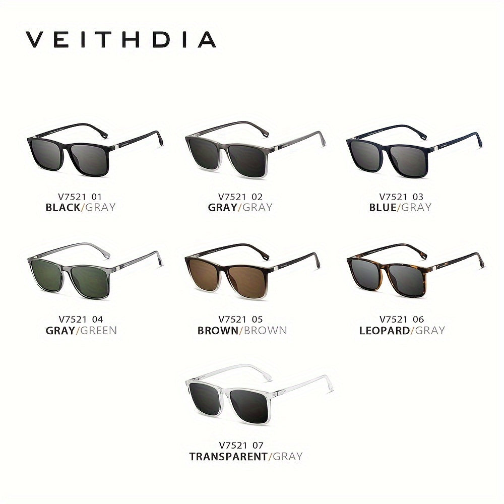 VEITHDIA Óculos de Sol Fashion Polarizados e Resistentes aos Raios UV, Óculos de Direção Estilosos, Formato Caixa para Proteção Solar e dos Olhos, Presentes de Natal Divertidos