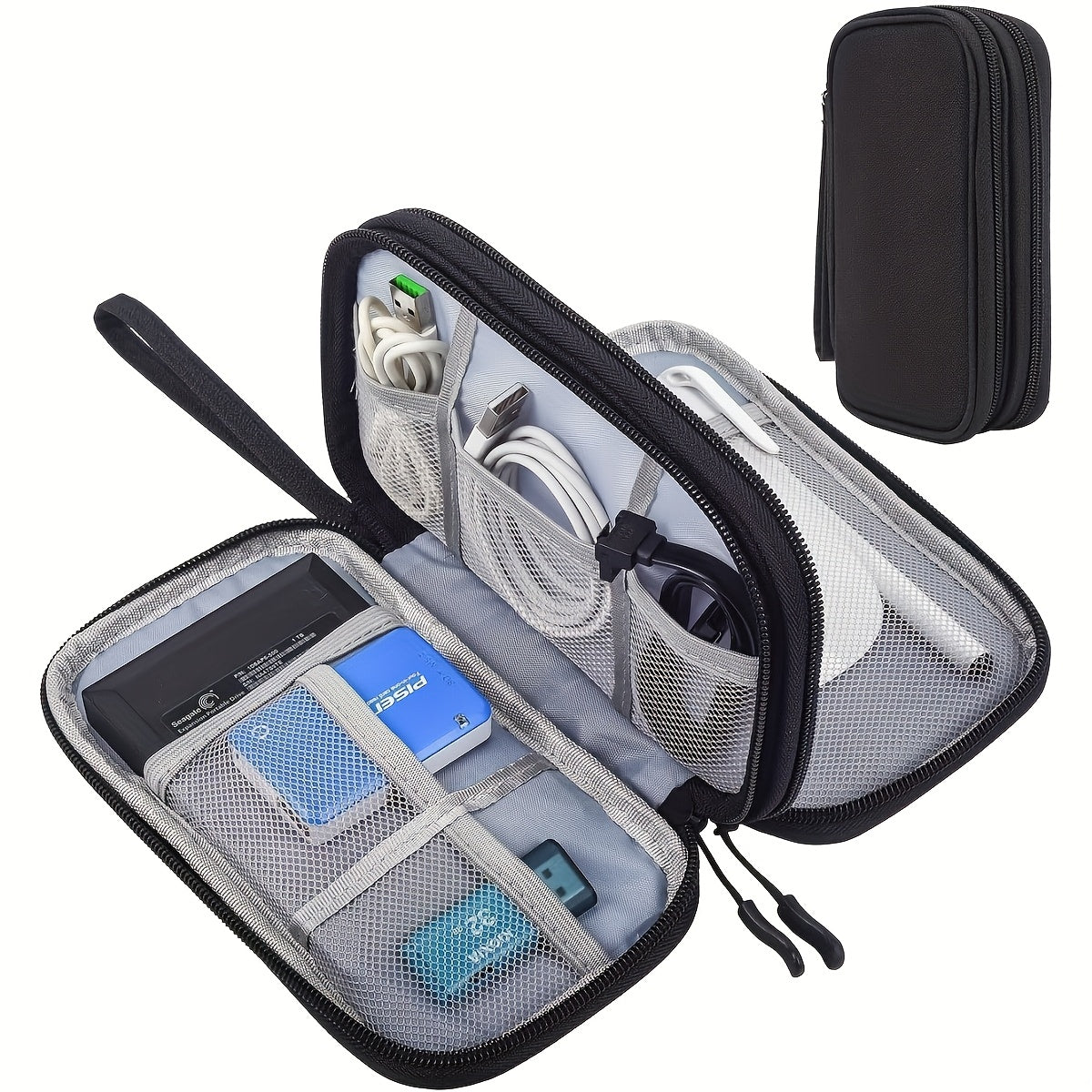 Packing Organizers, Three Colors Available Durable Polyester Portable Cable Organizer Bag - Compact Travel Tech Accessory Case with Multiple Compartments for Storing Cables, Chargers, and Small Items, Hand Wash or Dry Cleanable, Comes in Pink, Black