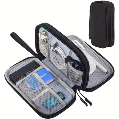 Packing Organizers, Three Colors Available Durable Polyester Portable Cable Organizer Bag - Compact Travel Tech Accessory Case with Multiple Compartments for Storing Cables, Chargers, and Small Items, Hand Wash or Dry Cleanable, Comes in Pink, Black