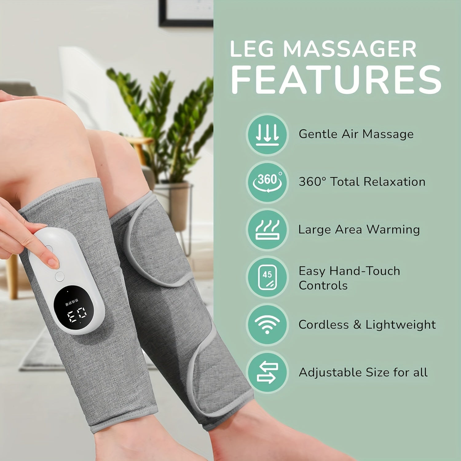 1-Piece Electric Leg Massager, Rechargeable Calf Air Pressure Massager with Heating for Feet, Thighs, and Knees, Wireless Design for Muscle Relaxation, Automatic Kneading Function, Ideal Christmas Gift for Parents, Men, and Women