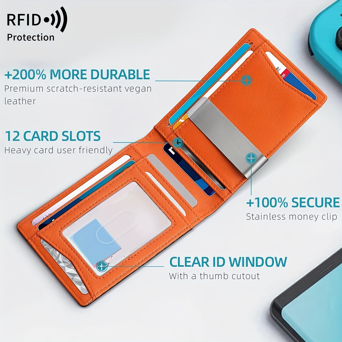 MIYIN RFID Blocking Carbon Fiber Wallet - Ultra-Slim Bi-Fold Credit Card Holder with ID Window, Portable Front Pocket Money Clip, Ideal Couple'S Gift, Minimalist Design, Synthetic Faux Leather Lining, Secure Closure Wallet | Minimalist Wallet | Textured Faux Leather Wallet