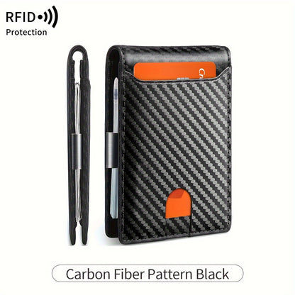 MIYIN RFID Blocking Carbon Fiber Wallet - Ultra-Slim Bi-Fold Credit Card Holder with ID Window, Portable Front Pocket Money Clip, Ideal Couple'S Gift, Minimalist Design, Synthetic Faux Leather Lining, Secure Closure Wallet | Minimalist Wallet | Textured Faux Leather Wallet