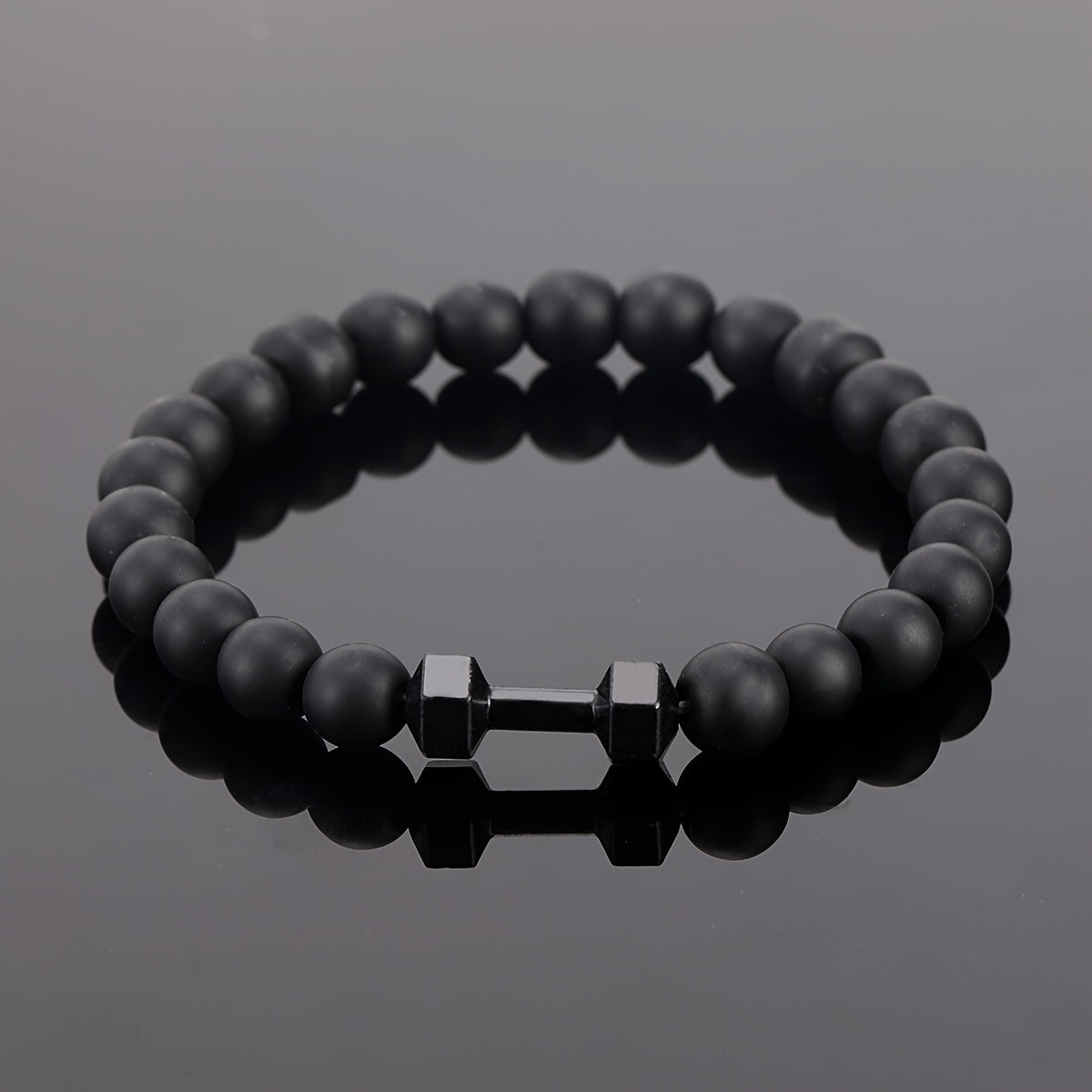 Men's Matte Black Obsidian Bead Bracelet - Heavy Duty Interlocking Link Design, -Free Sporty Black Stone Chain for Gym, Casual & Formal Wear - All-Season Durable Men's Jewelry for Strength & Elegance (No Coating, Natural Obsidian) - Ideal for Fitness & Everyday Use, Perfect for Sports & Holiday Themes, Year-Round Wear, Bold Statement Piece for Men
