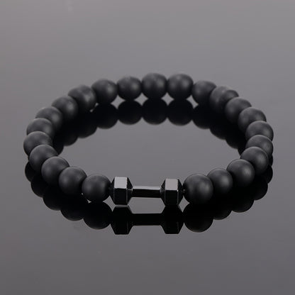 Men's Matte Black Obsidian Bead Bracelet - Heavy Duty Interlocking Link Design, -Free Sporty Black Stone Chain for Gym, Casual & Formal Wear - All-Season Durable Men's Jewelry for Strength & Elegance (No Coating, Natural Obsidian) - Ideal for Fitness & Everyday Use, Perfect for Sports & Holiday Themes, Year-Round Wear, Bold Statement Piece for Men