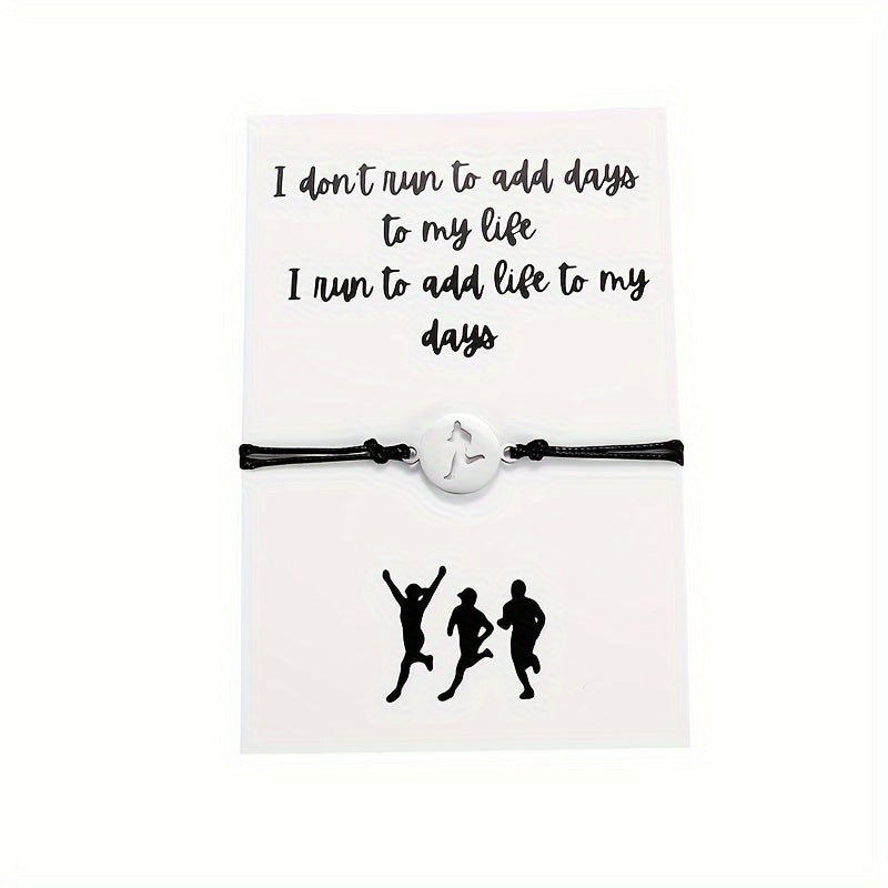 Stainless Steel Running Pattern Pendant Bracelet For Men Women, Gift For Boyfriend Girlfriend, Sports Lovers Gift