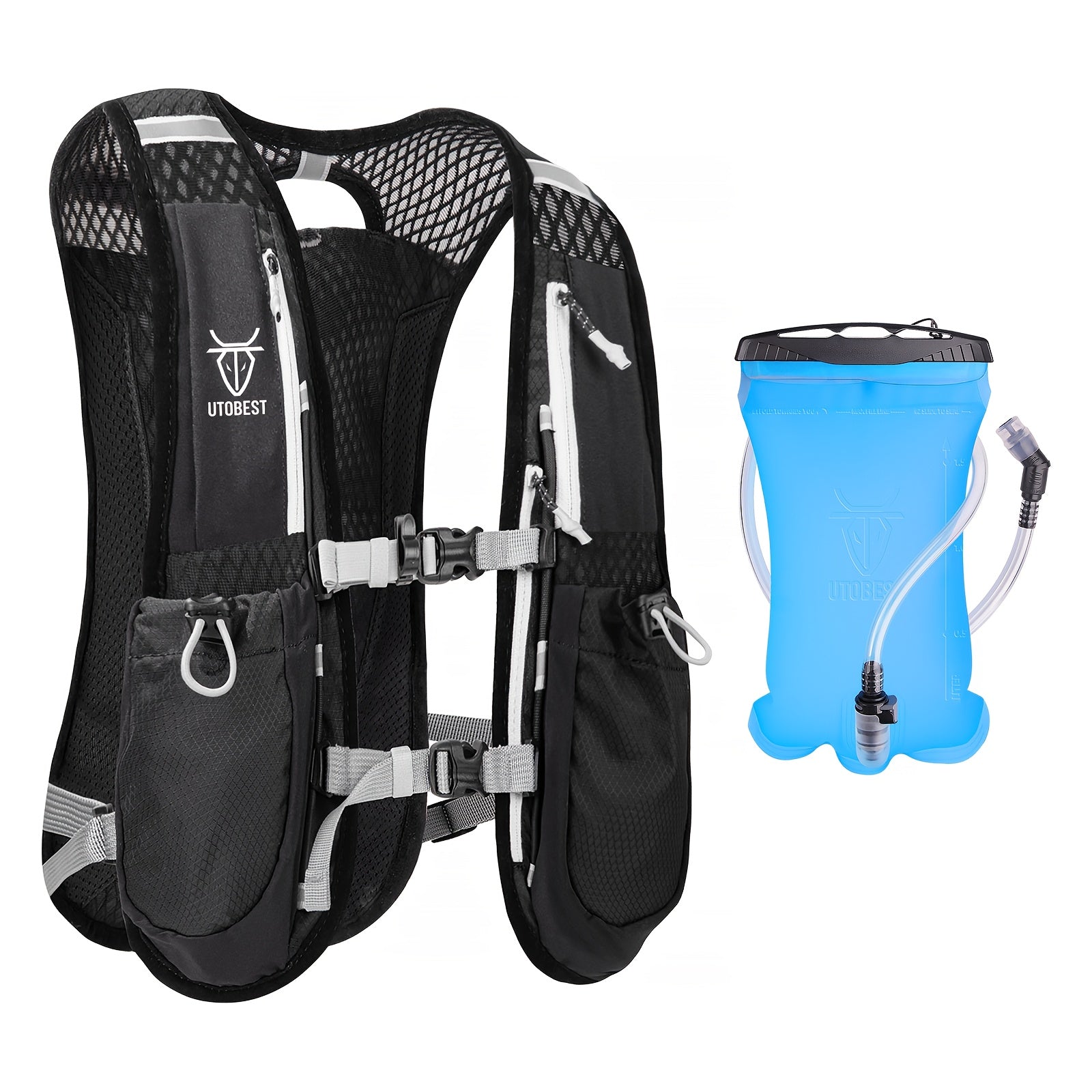 UTOBEST Lightweight Running Vest & Hydration Pack - Ultra-Lightweight Breathable Running Backpack with Hydration System, Adjustable Straps & Zippered Pockets - for