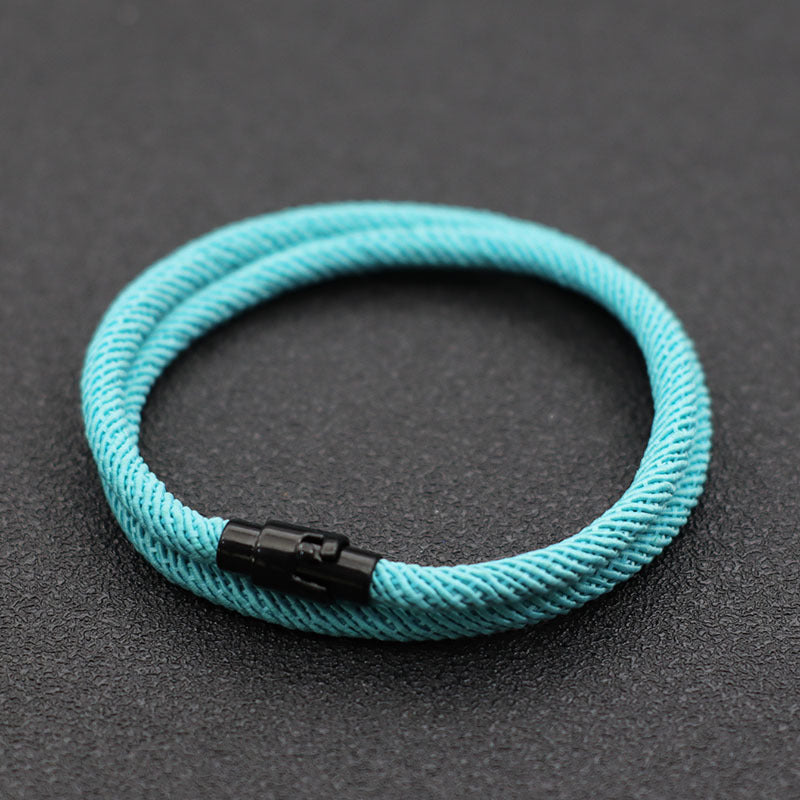 Noter Men's Minimalist Magnetic Nylon Cord Bracelet - Red & Black Casual Elastic Wristband for Casual Attire, Durable Comfortable Stylish Accessory