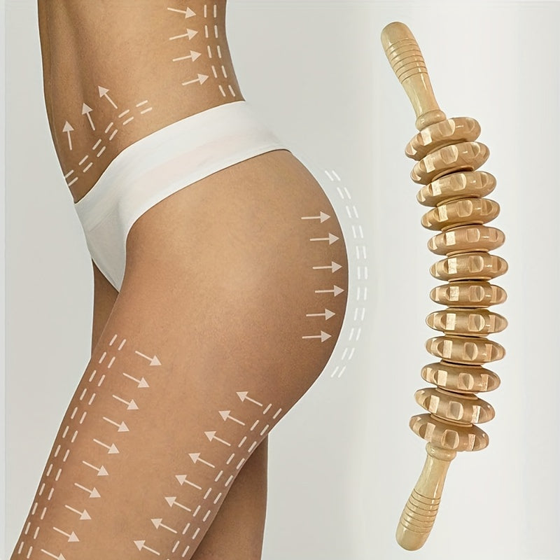 1pc Wooden Body Massage Roller Massager with Anti Slip Handle and Groove Gear - Massage Tool for Arms, Legs, Thighs, Buttocks, and Back - Designed with Wood for Fitness Enthusiasts - Uncharged, No Battery Included