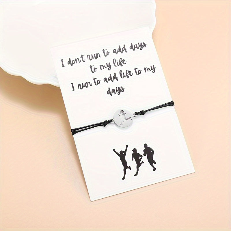 Stainless Steel Running Pattern Pendant Bracelet For Men Women, Gift For Boyfriend Girlfriend, Sports Lovers Gift