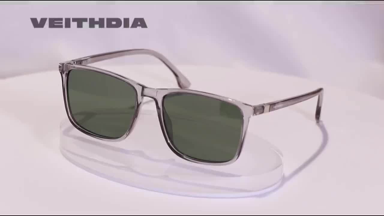 VEITHDIA Óculos de Sol Fashion Polarizados e Resistentes aos Raios UV, Óculos de Direção Estilosos, Formato Caixa para Proteção Solar e dos Olhos, Presentes de Natal Divertidos