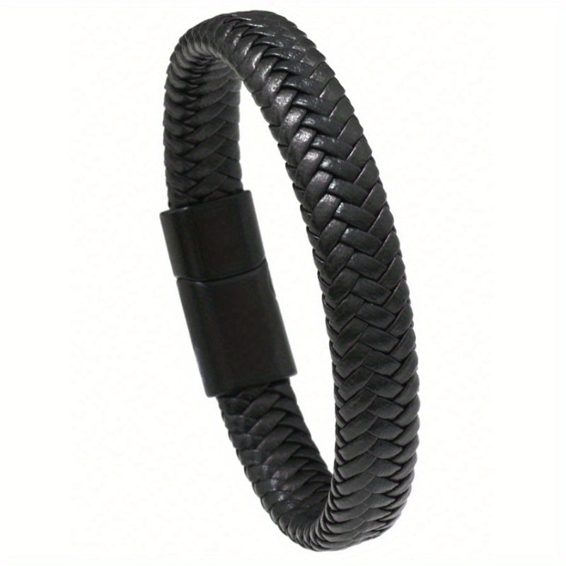 1-Pack Men's Fashion Open Bangle, Sporty Style Faux Leather Woven Bracelet