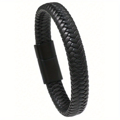 1-Pack Men's Fashion Open Bangle, Sporty Style Faux Leather Woven Bracelet