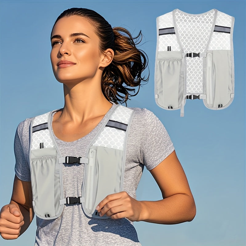 Unisex Lightweight Sports Vest with Multiple Pockets - Breathable Mesh Back, Adjustable Straps & Zippered Compartments for Running, Hiking, Gym - Hydration & Phone Storage, Black, Hiking Gear, Sleek Design, Secure Zipper Pockets