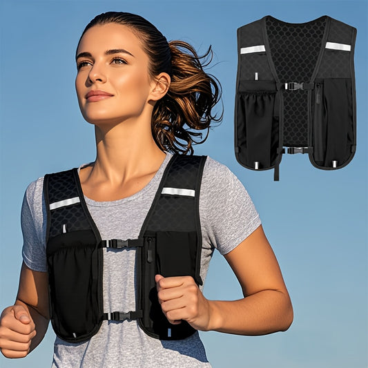 Unisex Lightweight Sports Vest with Multiple Pockets - Breathable Mesh Back, Adjustable Straps & Zippered Compartments for Running, Hiking, Gym - Hydration & Phone Storage, Black, Hiking Gear, Sleek Design, Secure Zipper Pockets