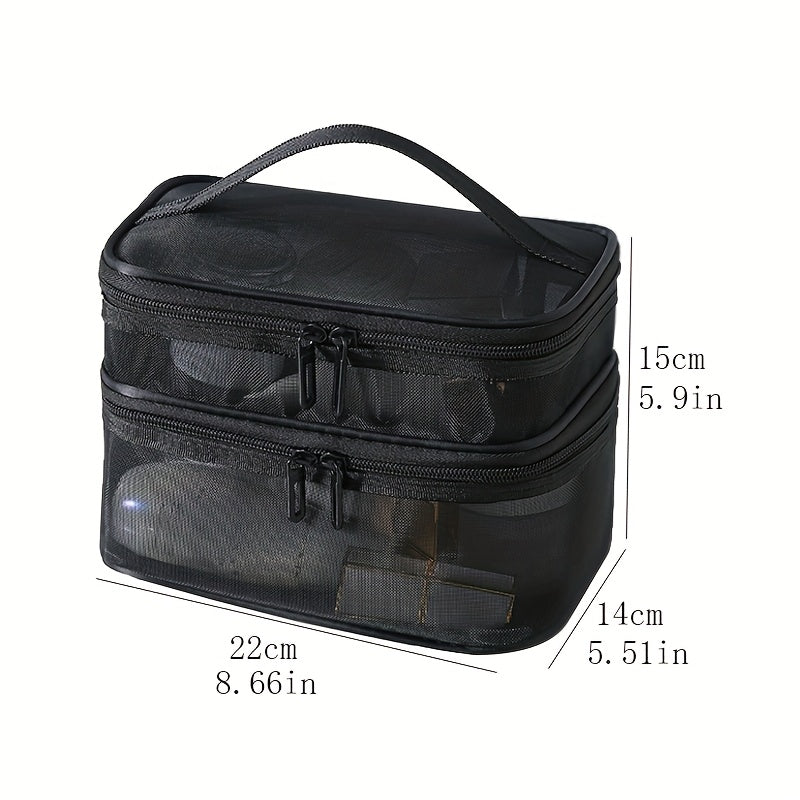 Double Layer Cosmetic Bag Toiletry Bag Travel Mesh Cosmetic Storage Bag Large Capacity Beauty Case Makeup Organizer With Handle