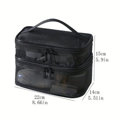Double Layer Cosmetic Bag Toiletry Bag Travel Mesh Cosmetic Storage Bag Large Capacity Beauty Case Makeup Organizer With Handle