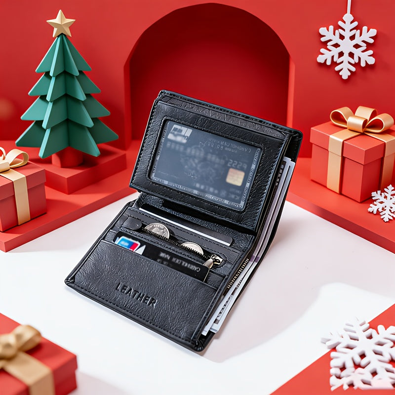 1pc Genuine Leather Wallets for Men and Women | Vintage Thin Vertical Short ID Credit Card Holder Money Bag Coin Purse, Solid Color, Lining, Non-braided, Ideal for Thanksgiving, Father'S Day, Christmas, Valentine'S Day Gifts