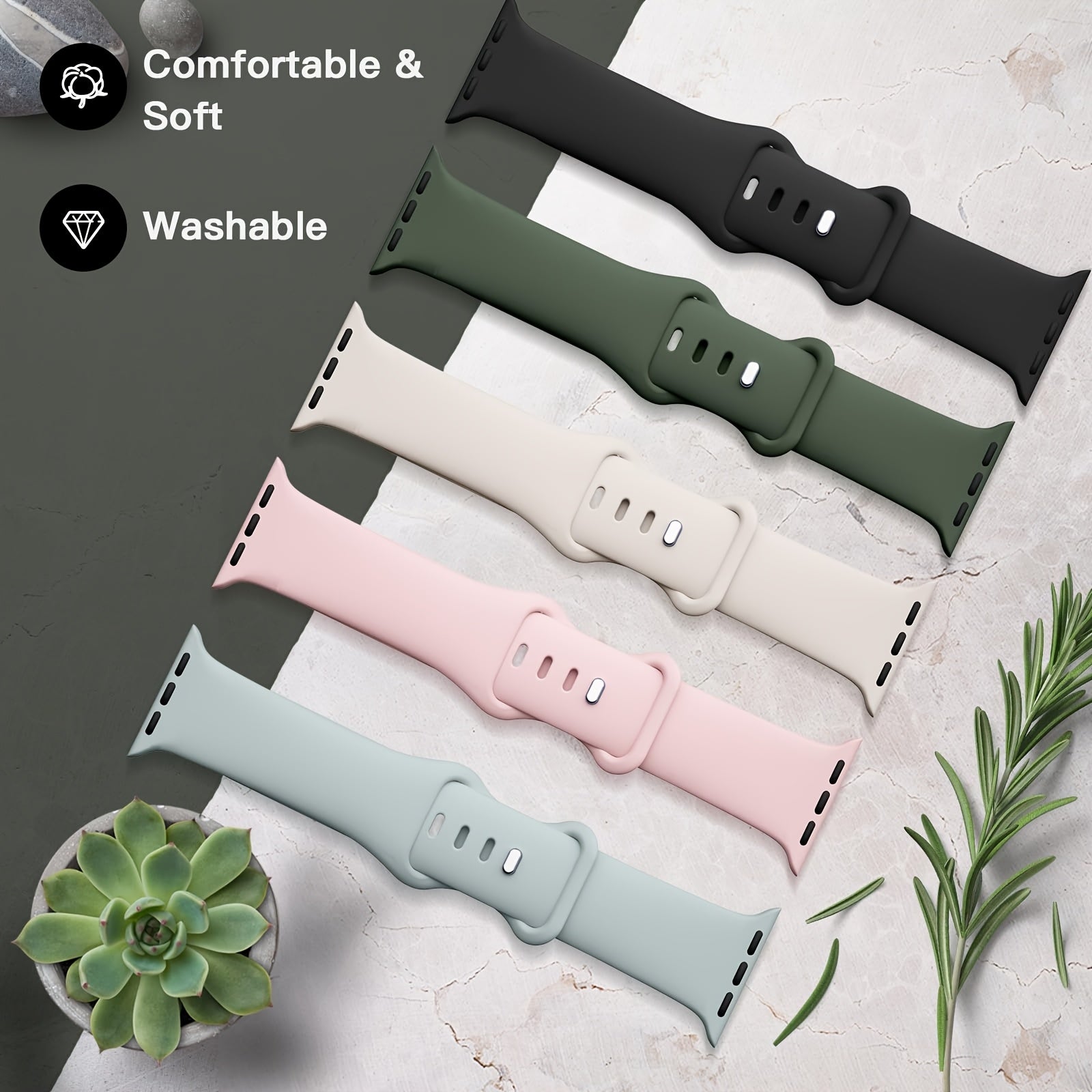 Compatible with iWatch Bands 38mm 40mm 41mm 42mm 44mm 45mm 49mm, Soft Silicone Waterproof Replacement Strap for Women, Fits iWatch Series 9/8/7/6/5/4/3/2/1/SE/Ultra/Ultra 2 (Band Only, Watch Not Included)