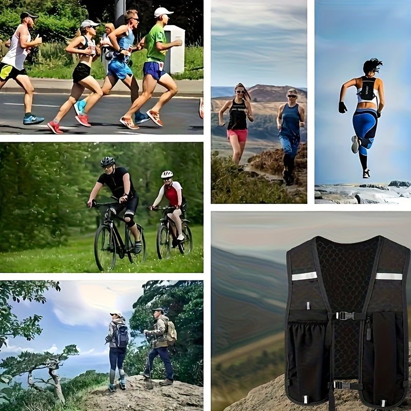 Unisex Lightweight Sports Vest with Multiple Pockets - Breathable Mesh Back, Adjustable Straps & Zippered Compartments for Running, Hiking, Gym - Hydration & Phone Storage, Black, Hiking Gear, Sleek Design, Secure Zipper Pockets