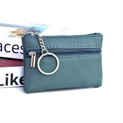 A Small Wallet with a Keychain That Holds Coins in a Mini Coin Purse.