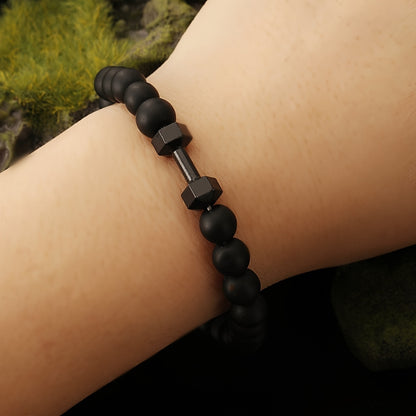Men's Matte Black Obsidian Bead Bracelet - Heavy Duty Interlocking Link Design, -Free Sporty Black Stone Chain for Gym, Casual & Formal Wear - All-Season Durable Men's Jewelry for Strength & Elegance (No Coating, Natural Obsidian) - Ideal for Fitness & Everyday Use, Perfect for Sports & Holiday Themes, Year-Round Wear, Bold Statement Piece for Men