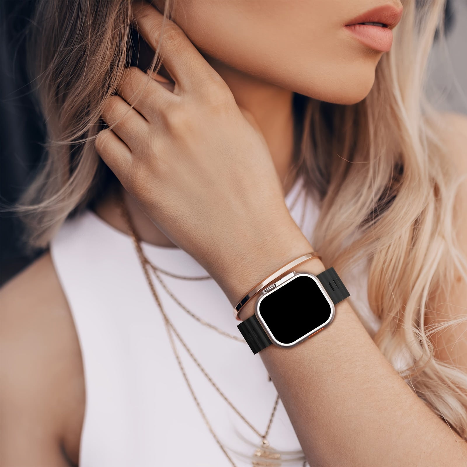 Waterproof Silicone Sport Band for iWatch - Fits 38mm to 49mm, Compatible with Series SE/Ultra/1-9, Replacement Strap with Secure Button Clasp