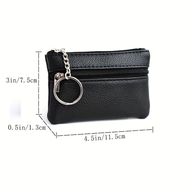 A Small Wallet with a Keychain That Holds Coins in a Mini Coin Purse.