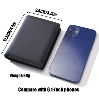 1pc Genuine Leather Wallets for Men and Women | Vintage Thin Vertical Short ID Credit Card Holder Money Bag Coin Purse, Solid Color, Lining, Non-braided, Ideal for Thanksgiving, Father'S Day, Christmas, Valentine'S Day Gifts