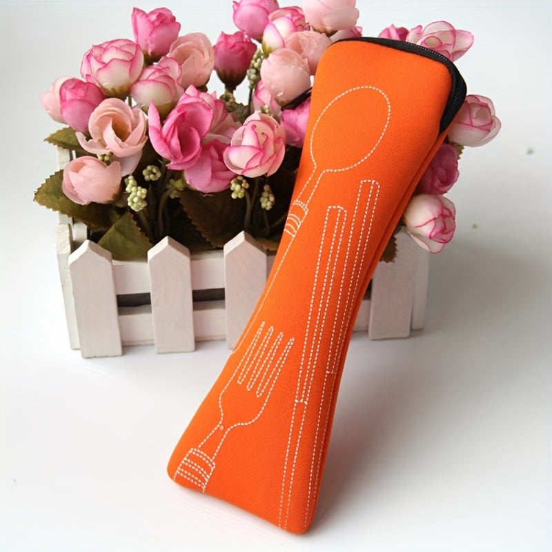 1pc Storage Box, Leak Proof Portable Fabric Cutlery Pouches, Durable Utensil Bags With Zipper, For Fork, Spoon And Knife, For Camping, Picnic, School And Office, Home Organizers And Storage, Home Accessories