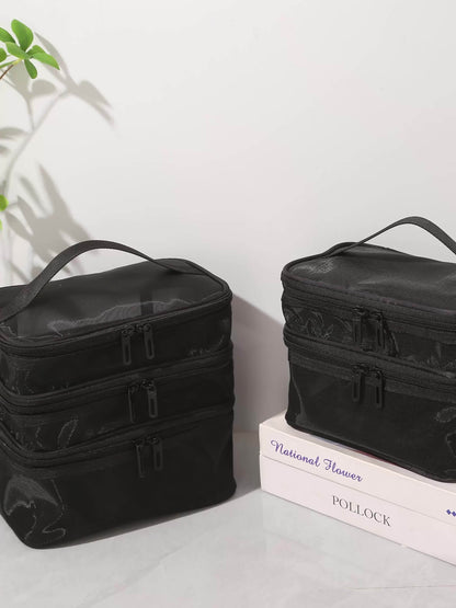 Double Layer Cosmetic Bag Toiletry Bag Travel Mesh Cosmetic Storage Bag Large Capacity Beauty Case Makeup Organizer With Handle