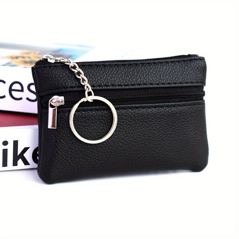 A Small Wallet with a Keychain That Holds Coins in a Mini Coin Purse.