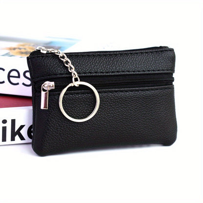 A Small Wallet with a Keychain That Holds Coins in a Mini Coin Purse.