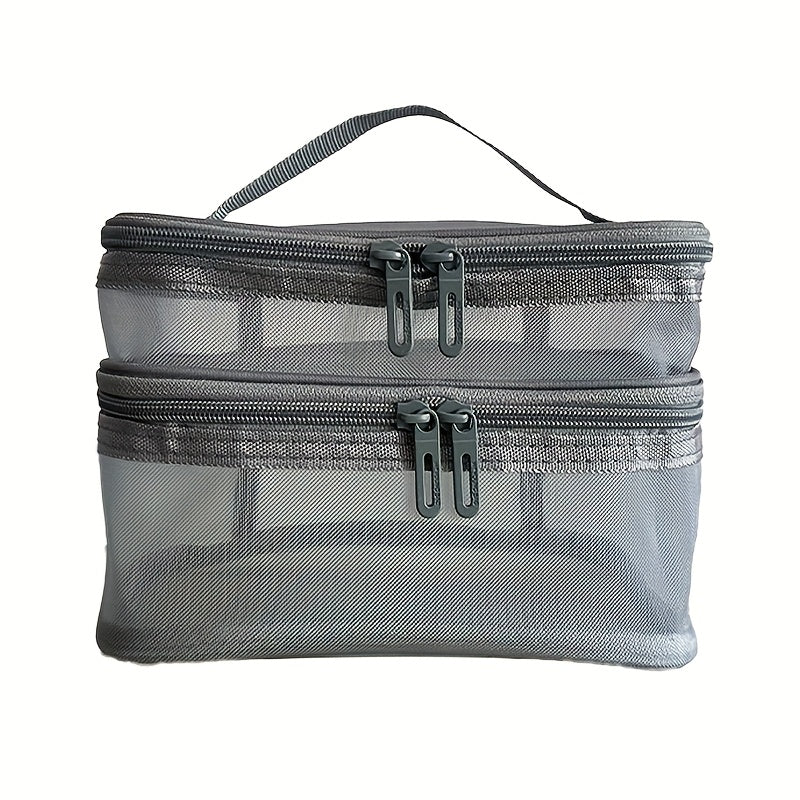 Double Layer Cosmetic Bag Toiletry Bag Travel Mesh Cosmetic Storage Bag Large Capacity Beauty Case Makeup Organizer With Handle