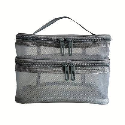 Double Layer Cosmetic Bag Toiletry Bag Travel Mesh Cosmetic Storage Bag Large Capacity Beauty Case Makeup Organizer With Handle